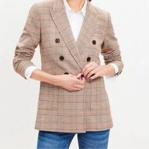 Ann Taylor LOFT Blazer Size 6 Double Breasted Houndstooth Plaid Preppy Old Money